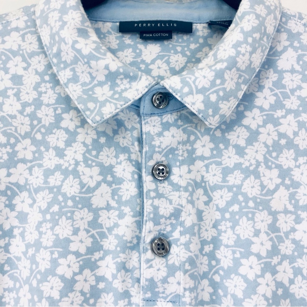 Mens Perry Ellis Blue White Polo Shirt - Picture 14 of 16